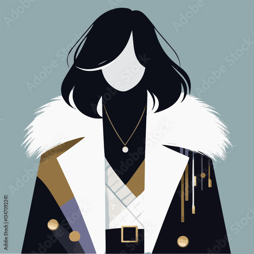 The silhouette of a brunette girl in a stylish glamorous cape. Vector graphics. EPS.