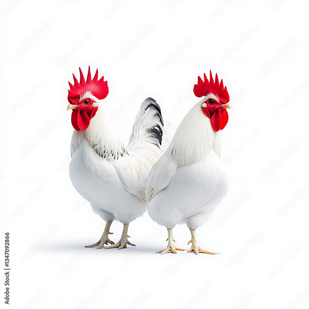 Fototapeta premium Two White Roosters Studio Shot.