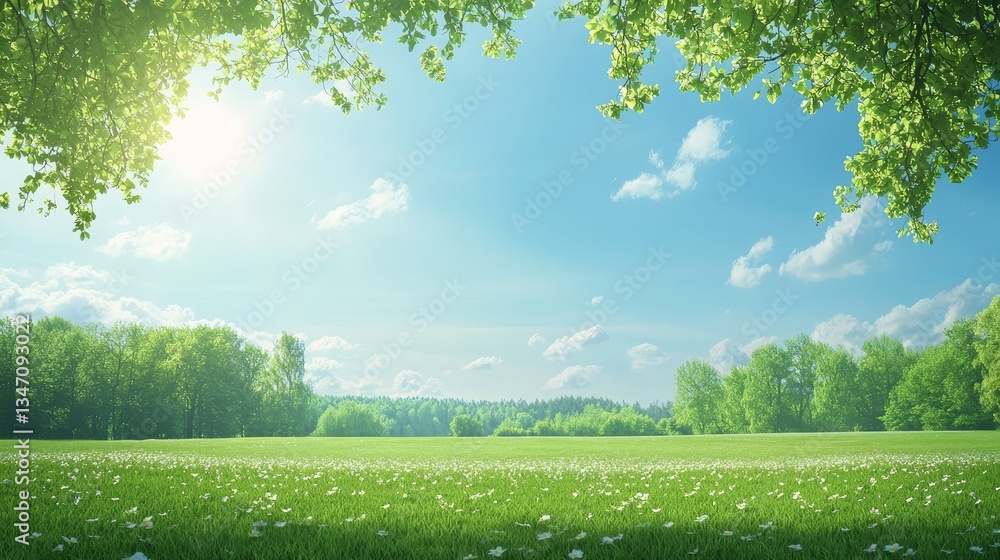 Fototapeta premium A breathtaking vista, wildflower meadow under sapphire sky vibrant