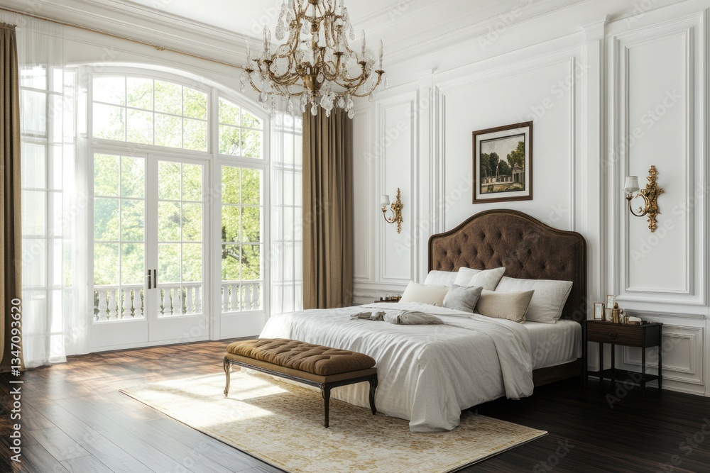 A Luxurious Bedroom Displaying Elegant Furnishings and Natural Light A Luxurious Bedroom Displaying Elegant Furnishings and Natural Light