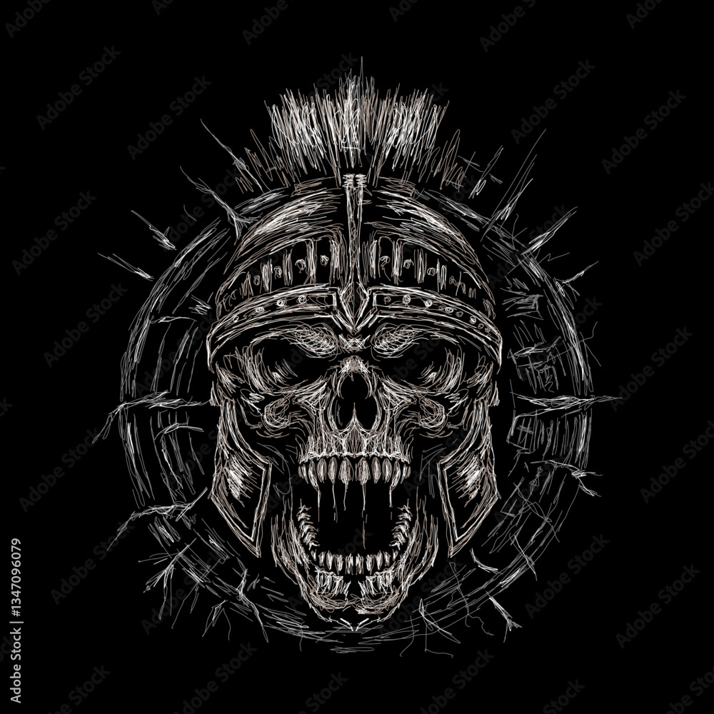 Fototapeta premium The scribble art illustration of skull roman warrior design 