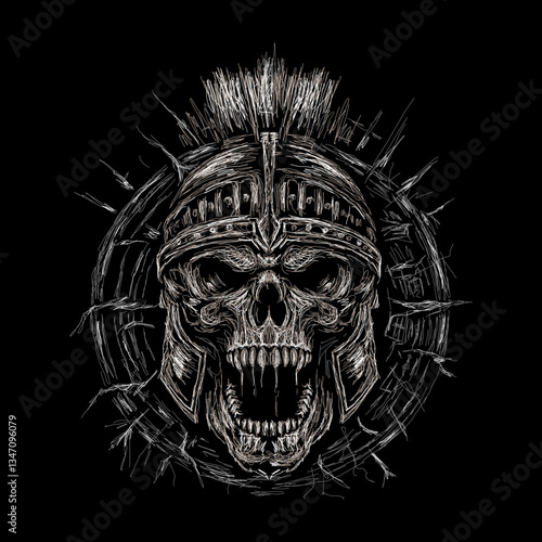The scribble art illustration of skull roman warrior design 