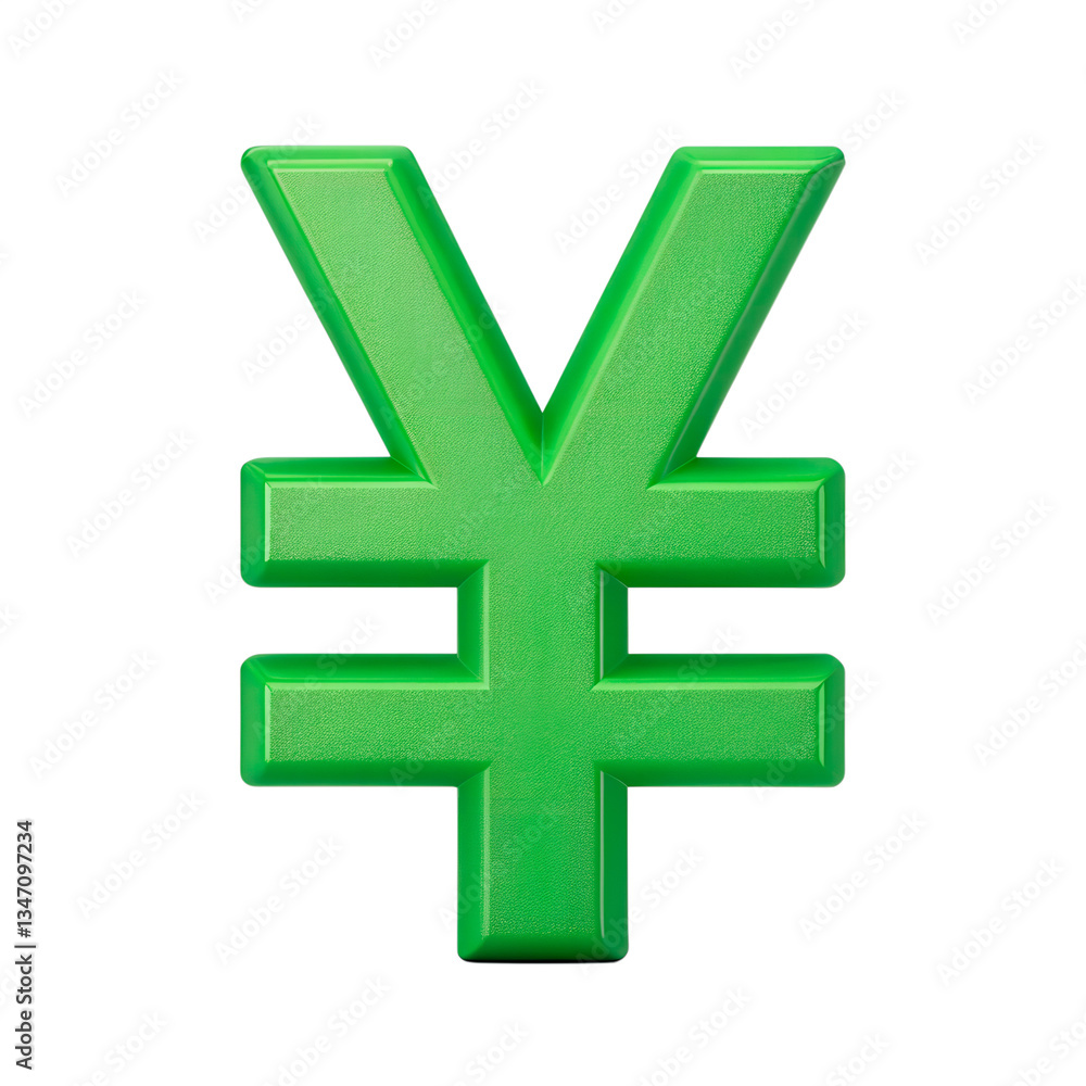 Obraz premium Yen sign with double lines – a 3D symbol of the Japanese yen (¥) with two horizontal strokes, created in a deep green color emphasizing financial growth.