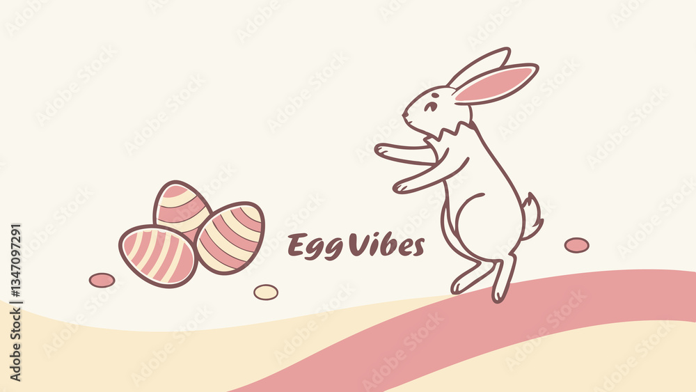 Obraz premium Cute easter bunny with decorated eggs illustration for spring holiday season card. Perfect for Spring Invitations, Holiday Branding, and Creative Event Projects