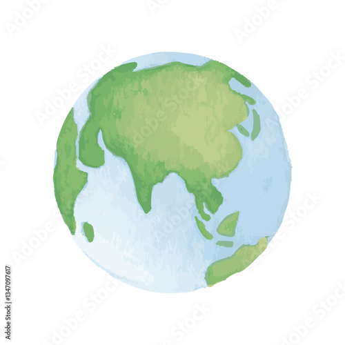 watercolor planet earth, hand painted globe, simple illustration, centered in india