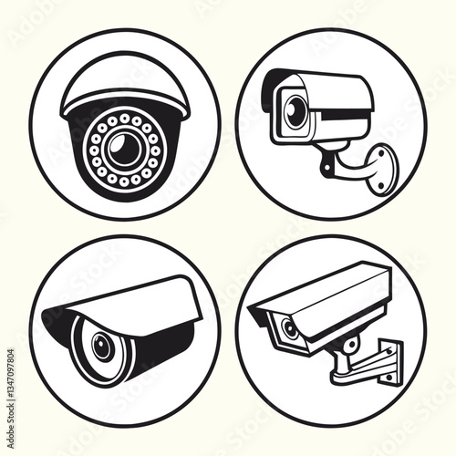 Security Surveillance Icon Set with CCTV Camera Vectors