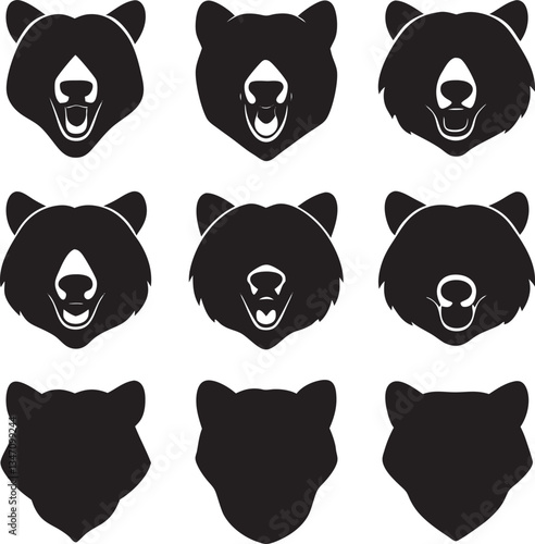 Bear head silhouettes set animal pack of vector silhouette 