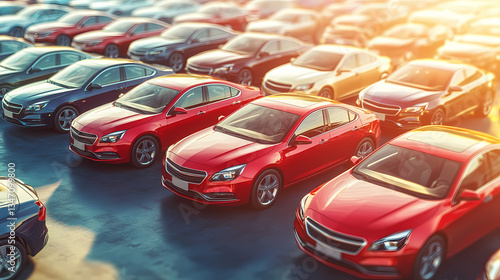 Array of Cars: A wide shot of various colored cars.