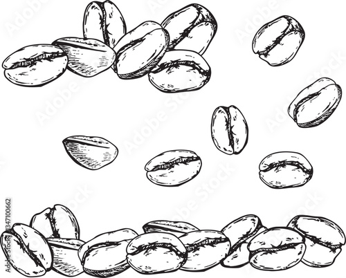 Watercolor set of two of pile roasted coffee beans isolated on a white background. Can be used on fabrics and paper products and other. Make any compositions yourself