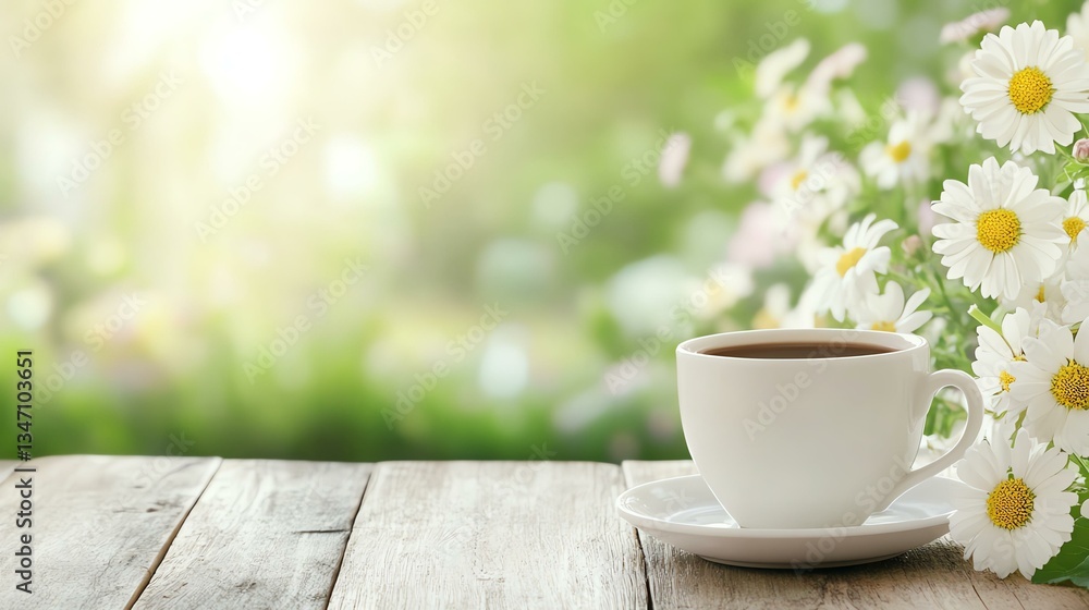 A cozy cup of coffee sits on a wooden table surrounded by blooming flowers, creating a serene atmosphere perfect for relaxation. A cozy cup of coffee sits on a wooden table surrounded by blooming flowers, creating a serene atmosphere perfect for relaxation.