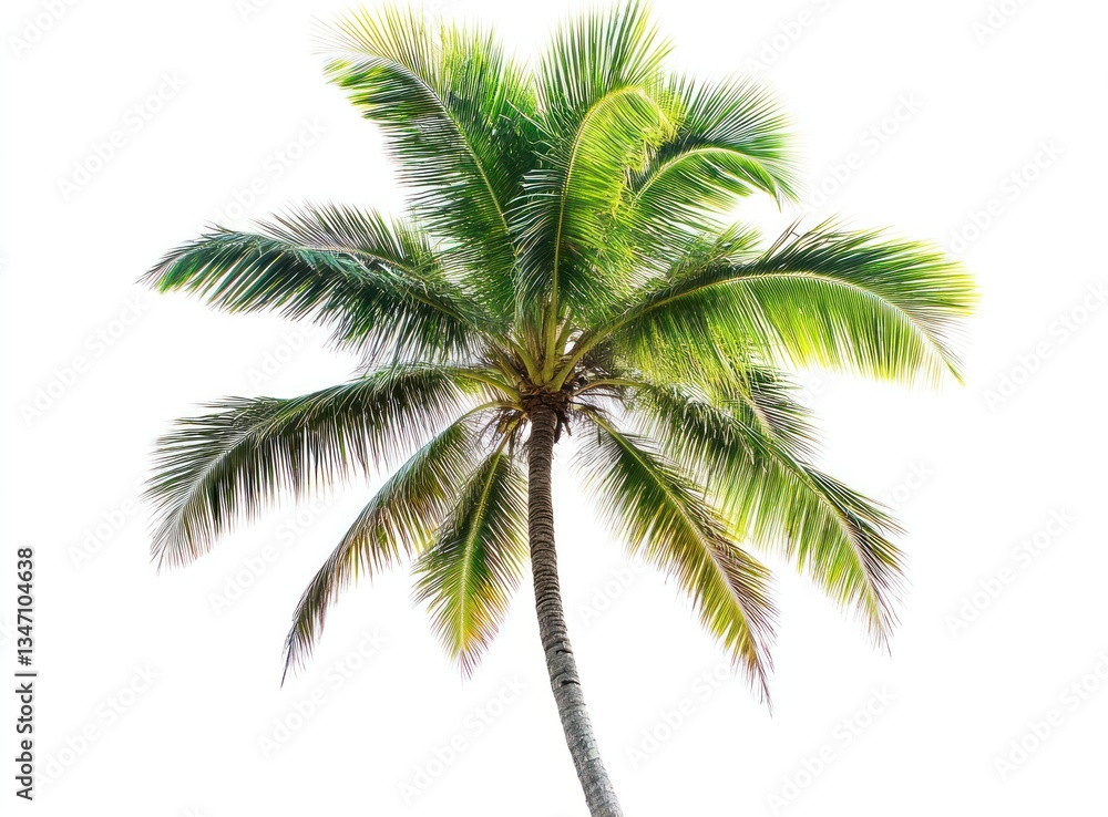 Obraz premium Isolated Tropical Palm Tree with Green Fronds Against a White Background