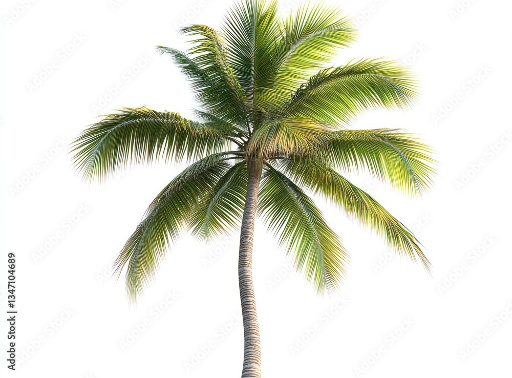 Fototapeta premium Isolated Coconut Palm Tree with Green Fronds on White Background