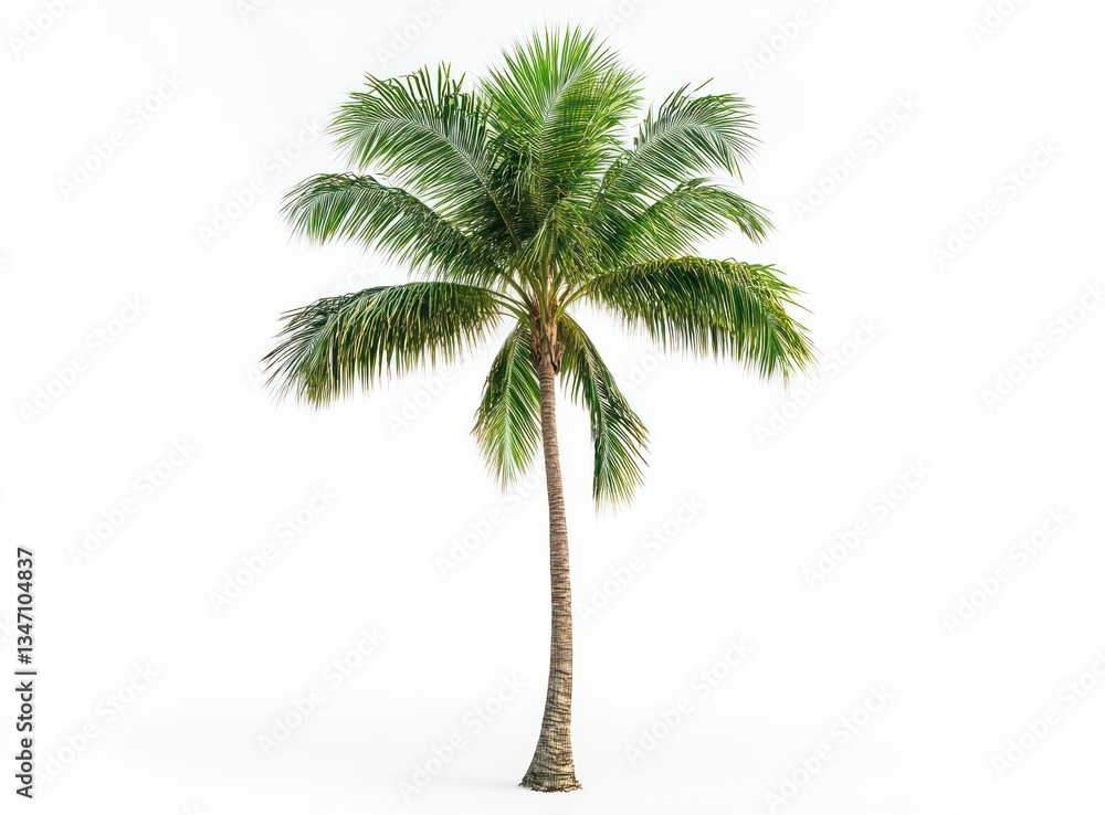Obraz premium Isolated Coconut Palm Tree with Green Fronds Against a White Background