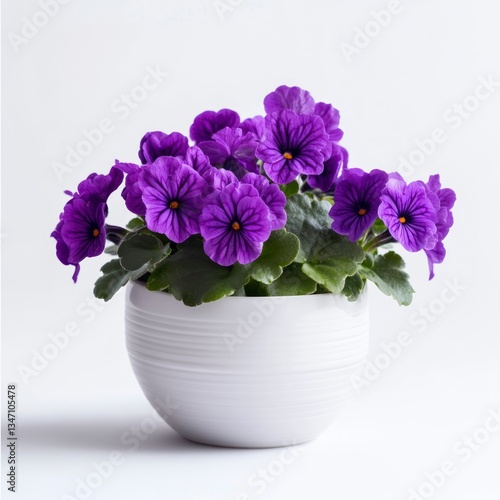 Wallpaper Mural Blooming Purple African Violet in White Pot on White Background Still Life Torontodigital.ca