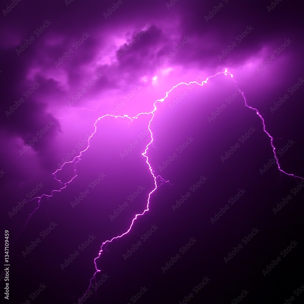 Powerful Lightning Strikes Purple Storm Clouds. Powerful Lightning Strikes Purple Storm Clouds.