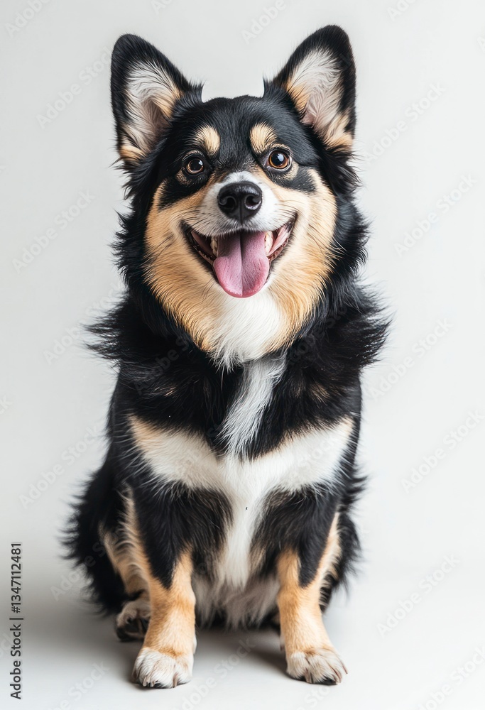 Happy Dog Sitting and Smiling with Tongue Out in Studio Shot Happy Dog Sitting and Smiling with Tongue Out in Studio Shot