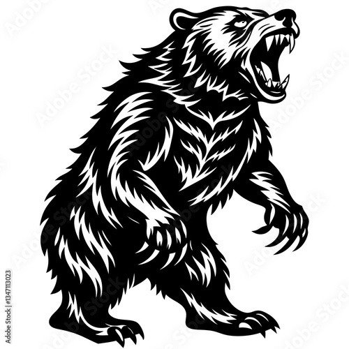 A vector silhouette of a bear standing on its hind legs 