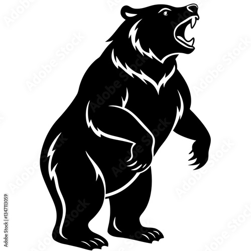A vector silhouette of a bear standing on its hind legs 