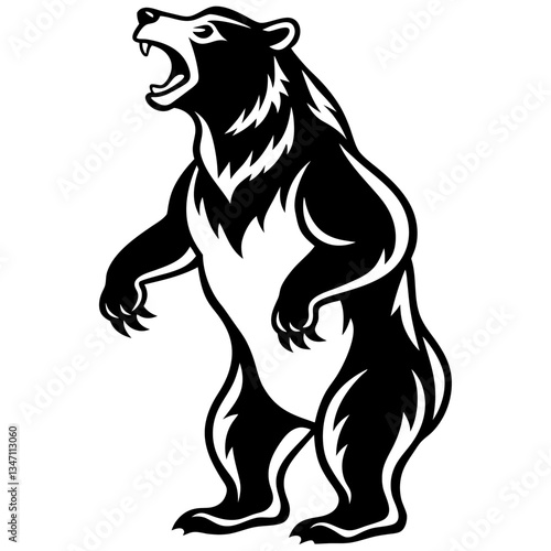 A vector silhouette of a bear standing on its hind legs 