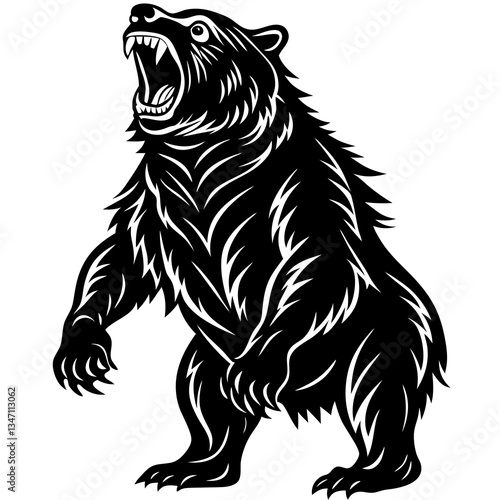A vector silhouette of a bear standing on its hind legs 