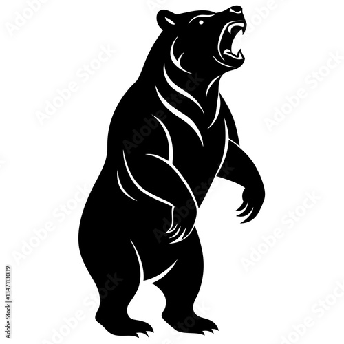 A vector silhouette of a bear standing on its hind legs 