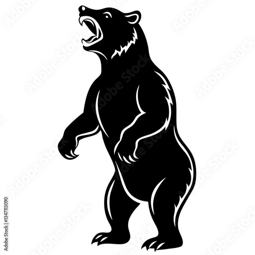 A vector silhouette of a bear standing on its hind legs 