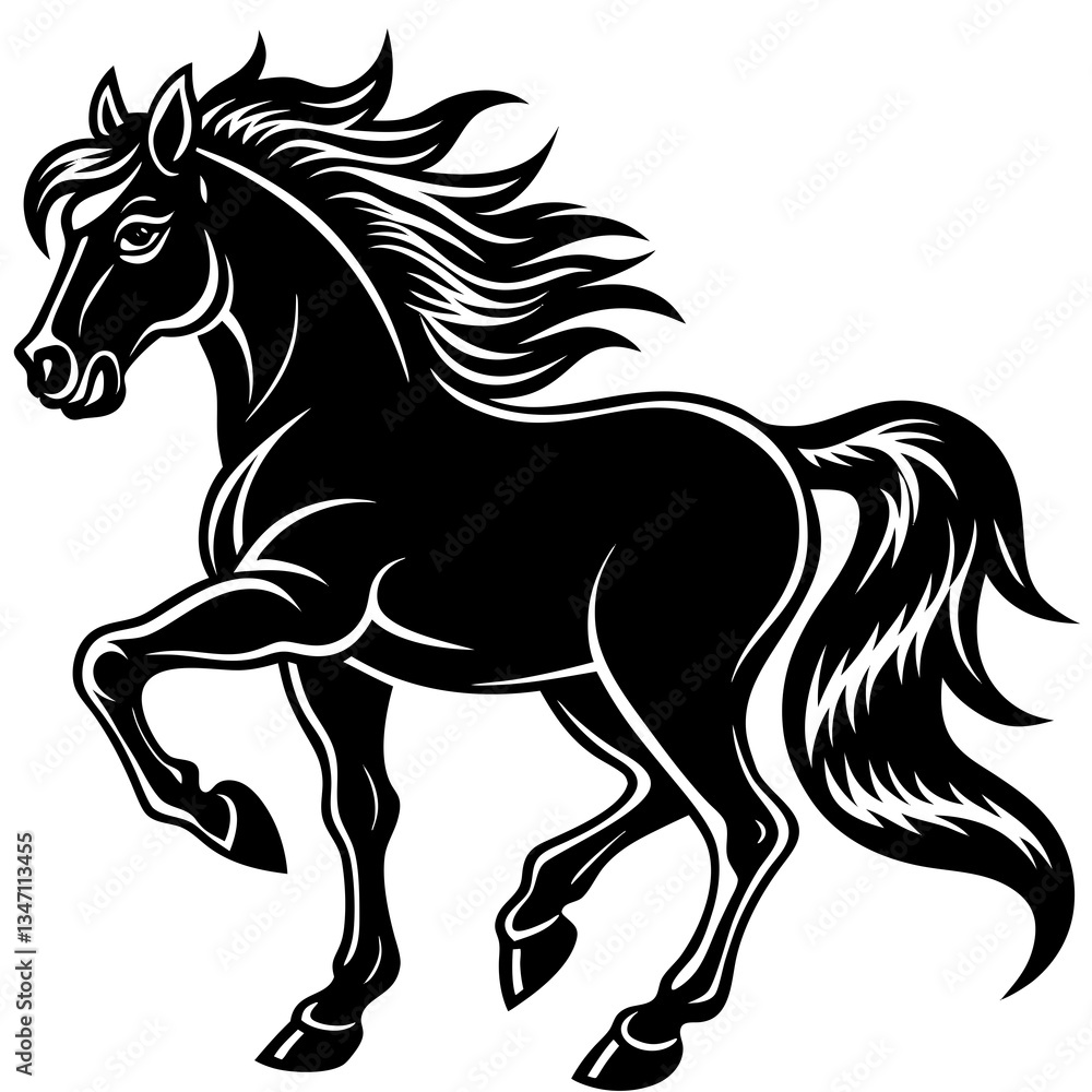 A vector silhouette of a galloping horse, A vector silhouette of a galloping horse,