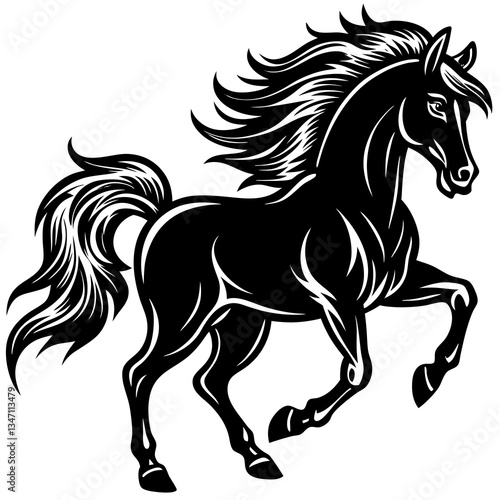 A vector silhouette of a galloping horse, 