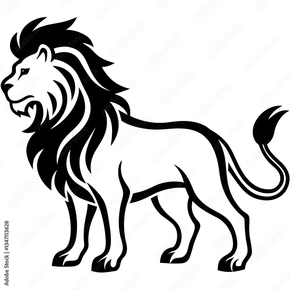 A vector silhouette of a majestic lion standing proudly, A vector silhouette of a majestic lion standing proudly,