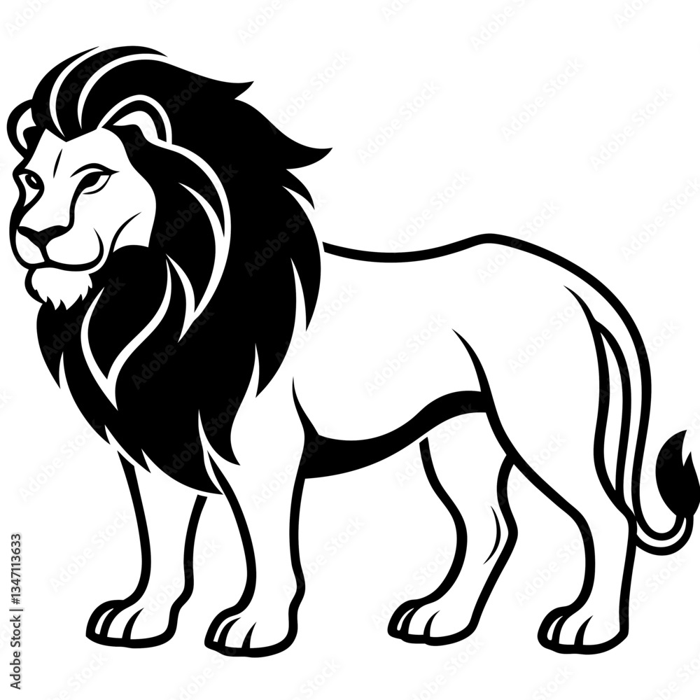 A vector silhouette of a majestic lion standing proudly, A vector silhouette of a majestic lion standing proudly,