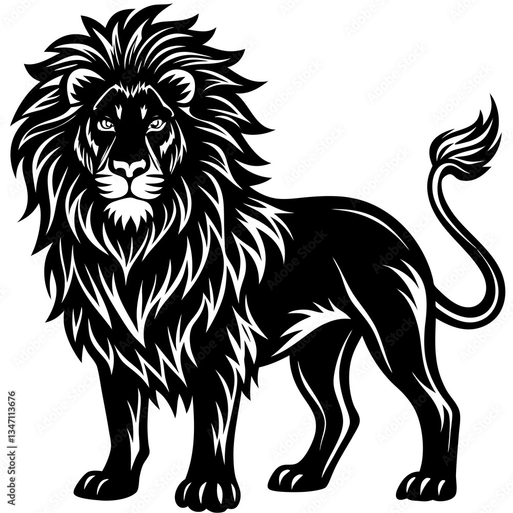 Fototapeta premium A vector silhouette of a majestic lion standing proudly, 