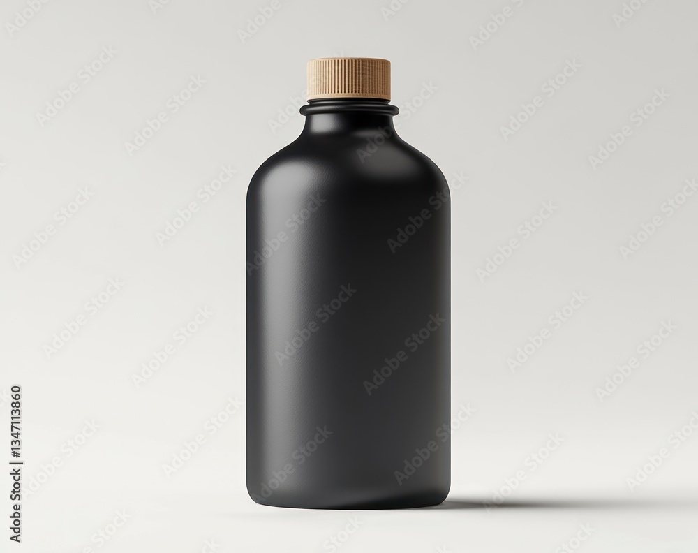 Black Bottle Product Mockup on White Background for Cosmetic or Pharmaceutical Uses Black Bottle Product Mockup on White Background for Cosmetic or Pharmaceutical Uses