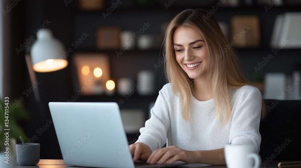 Smiling young professional in modern digital workspace Smiling young professional in modern digital workspace