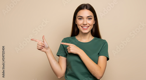 Smiling Woman Pointing Advertisement