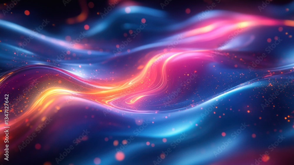 Abstract swirling neon waves with glowing particles. Abstract swirling neon waves with glowing particles.