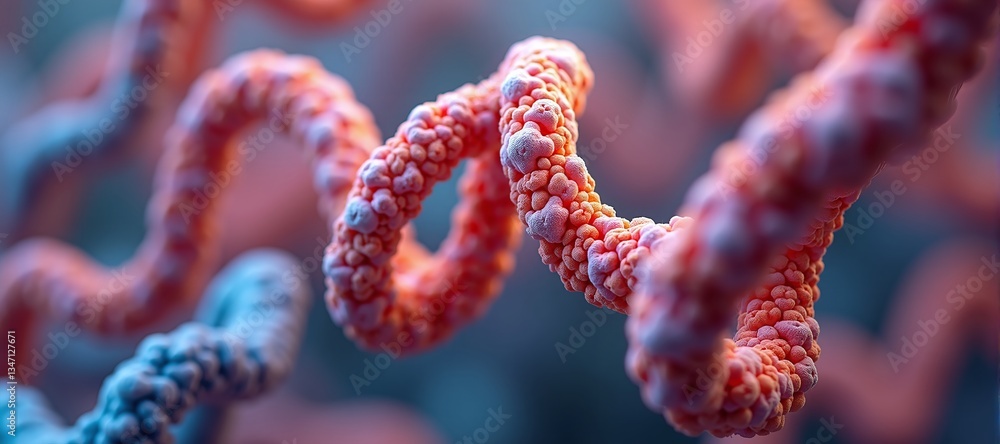 Macro shot of DNA's organic helix, revealing the intricate structure of life's code and fundamental building block Macro shot of DNA's organic helix, revealing the intricate structure of life's code and fundamental building block