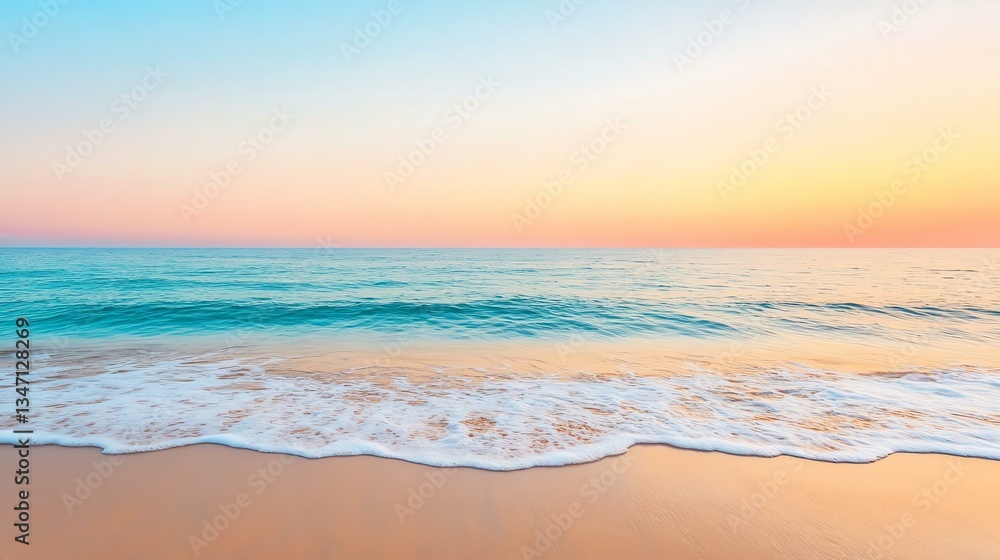 A serene beach scene at sunset, showcasing soft waves gently lapping at the shore under a pastel sky. A serene beach scene at sunset, showcasing soft waves gently lapping at the shore under a pastel sky.
