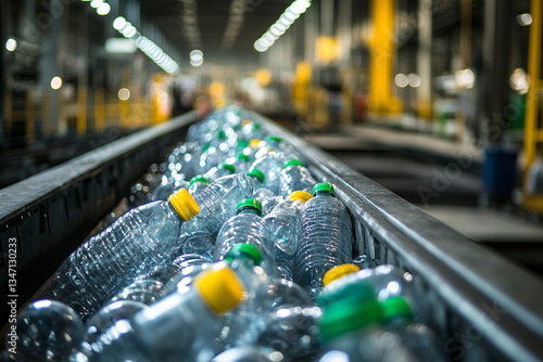 Bottles being processed in a recycling facility