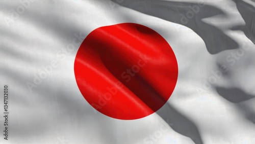 Japanese flag gently billowing in slow motion capturing national symbolism and cultural identity