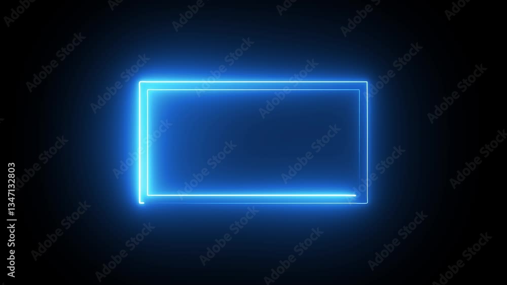 Blue color Neon light rectangular frame on dark screen Neon light lines isolated on black background ,, Blue color Neon light rectangular frame on dark screen Neon light lines isolated on black background ,,