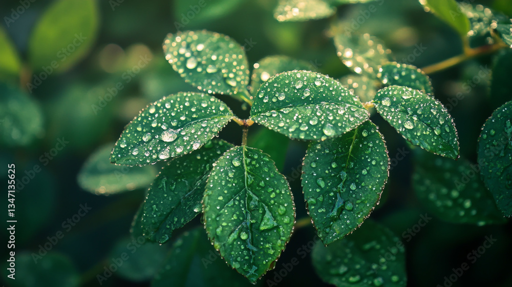 Quiet Moments of Nature's Touch – Symbolizing Serenity and Contemplation, Evoked by Dew-Covered Leaves Quiet Moments of Nature's Touch – Symbolizing Serenity and Contemplation, Evoked by Dew-Covered Leaves