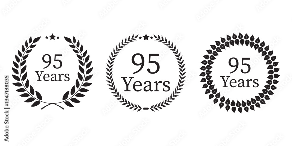 95 years icon or logo set. 95th anniversary celebrating sign or stamp. Jubilee, birthday celebration design element. Vector illustration. 95 years icon or logo set. 95th anniversary celebrating sign or stamp. Jubilee, birthday celebration design element. Vector illustration.