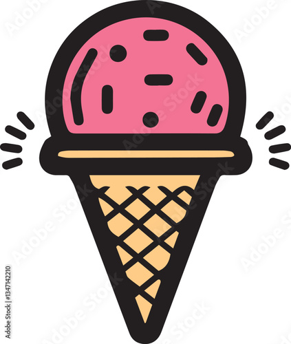Colorful ice cream cone icon, playful design representing sweetness and joy