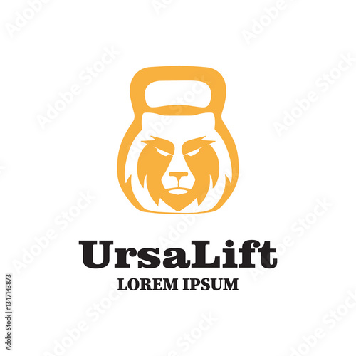 A powerful and bold gym logo featuring a kettlebell integrated with a fierce bear’s face, symbolizing strength, endurance, and resilience. Perfect for fitness centers, bodybuilding brands, gym.