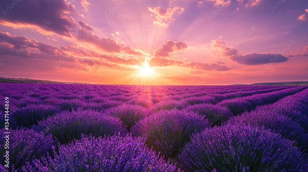 Obraz premium A field of purple flowers bathed in warm sunlight shines brightly