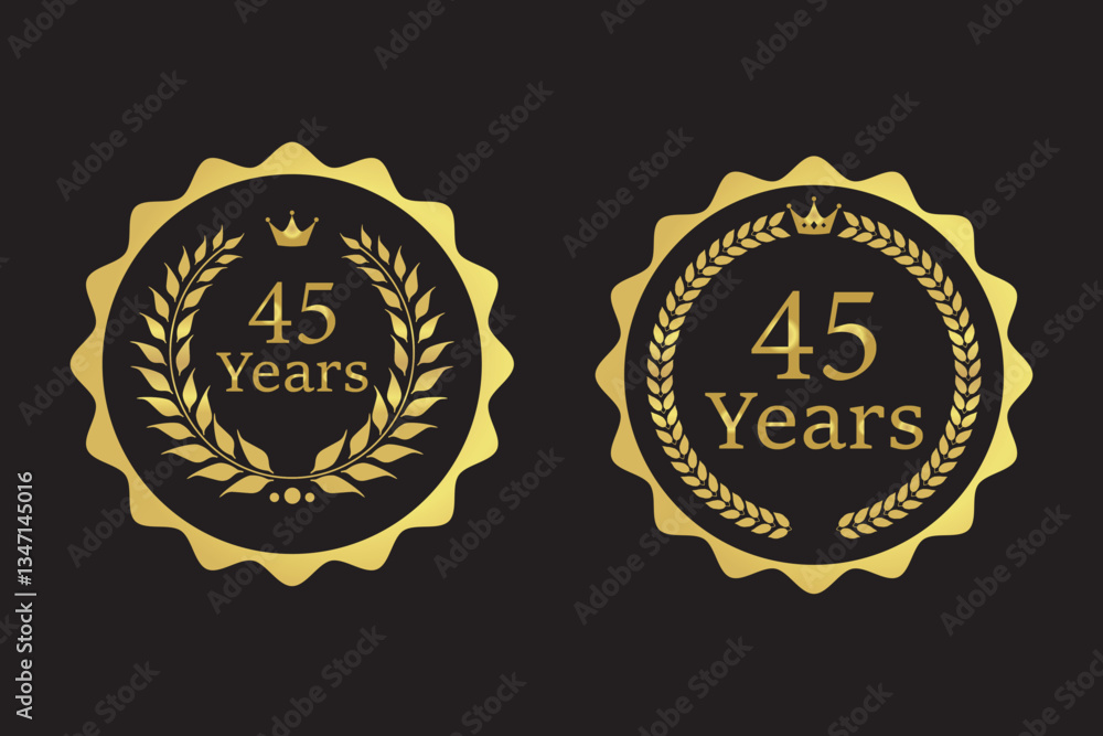 Obraz premium anniversary logo set ribbon wreath 45, on black background, eps10