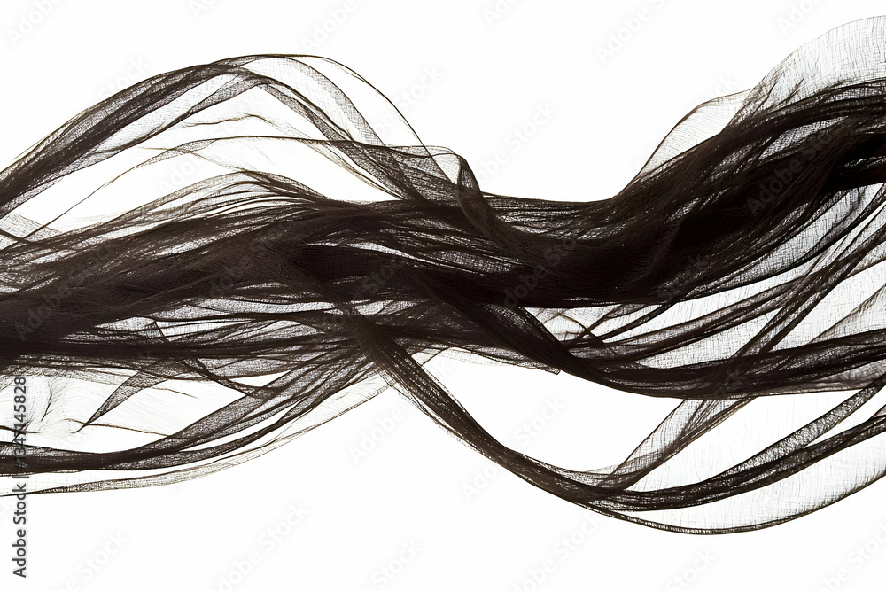 Dark fabric flowing, white background, design element