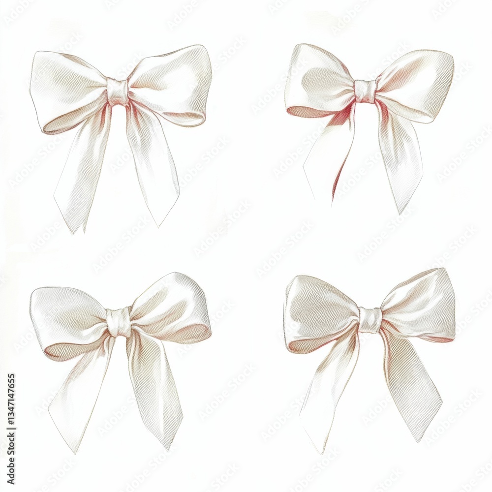 Naklejka premium A watercolor illustration of a silver and white bow on a clear background showcases soft textures and a cheerful design, exuding elegance and simplicity for versatile decorative use.