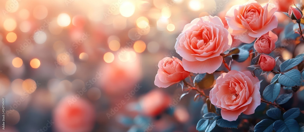 Beautiful peach roses in a garden setting at sunset. Beautiful peach roses in a garden setting at sunset.