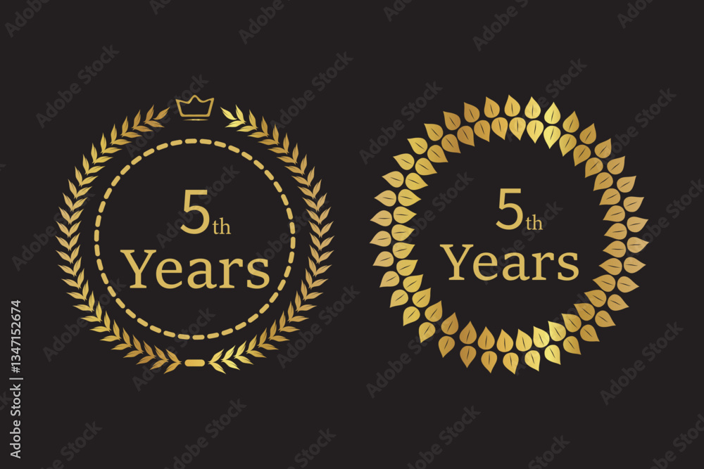 5th anniversary logo with golden color and silver stars confetti isolated black backgrounds for greeting cards, invitations, Wedding anniversary , banner and celebration company or business corporate 5th anniversary logo with golden color and silver stars confetti isolated black backgrounds for greeting cards, invitations, Wedding anniversary , banner and celebration company or business corporate